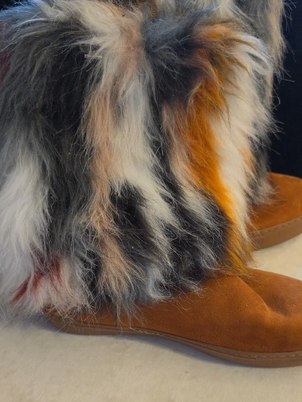 PENNY LOVES KENNY Sz. 9 AIRBRUSH II,Faux Fur Trim Suede-Look Tan Women's Boots